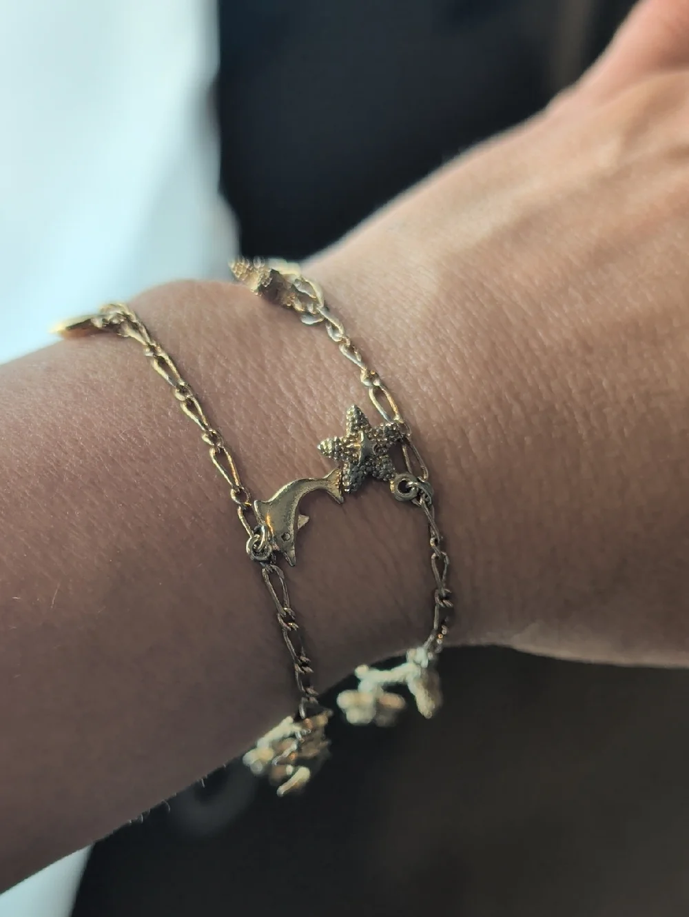 Vintage Dolphin & Star Charm Necklace Gold Tone Coastal Y2K Bracelet / Anklet
